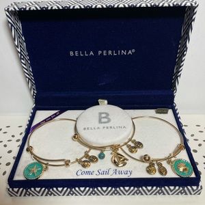 Bella Perlina European 3 Bangle Gold Charm Bracelet "Come Sail Away" Nautical